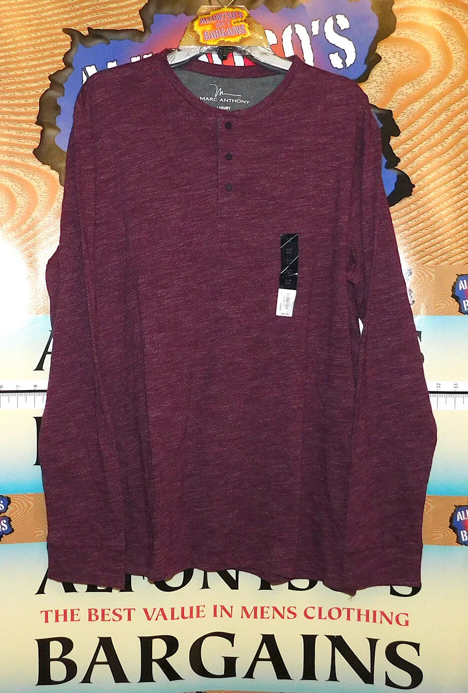 Mens Marc Anthony Long Sleeve Luxury Henleys Slim Fit - 2XL $9.99 CLEARANCE SALE