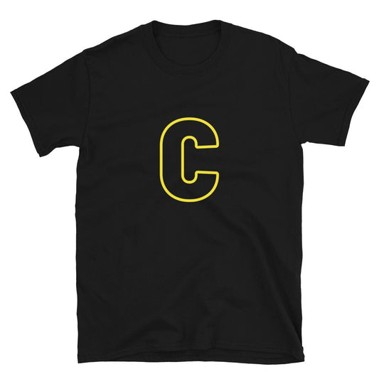 Letter  C Yellow Bold Font Simple Black T-Shirt