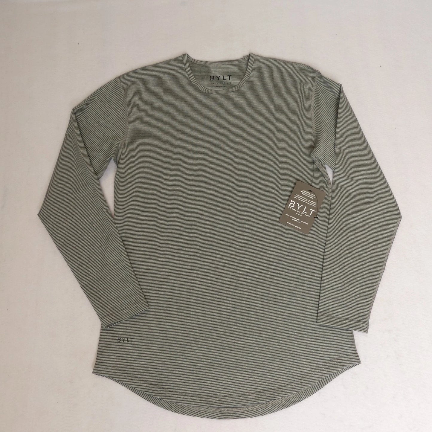 BYLT Drop Cut Long Sleeve Shirt Mens Small Gray Stripe Wrinkle Free New NWT