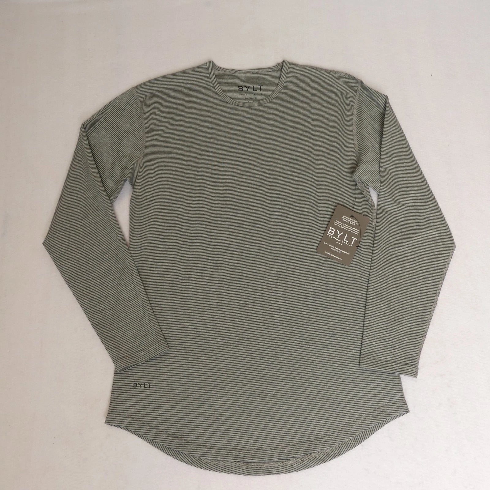 BYLT Drop Cut Long Sleeve Shirt Mens Small Gray Stripe Wrinkle Free New NWT