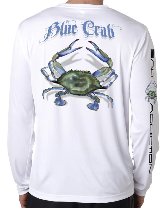 Salt Addiction Blue Crab t shirt long sleeve microfiber saltwater uv 50+