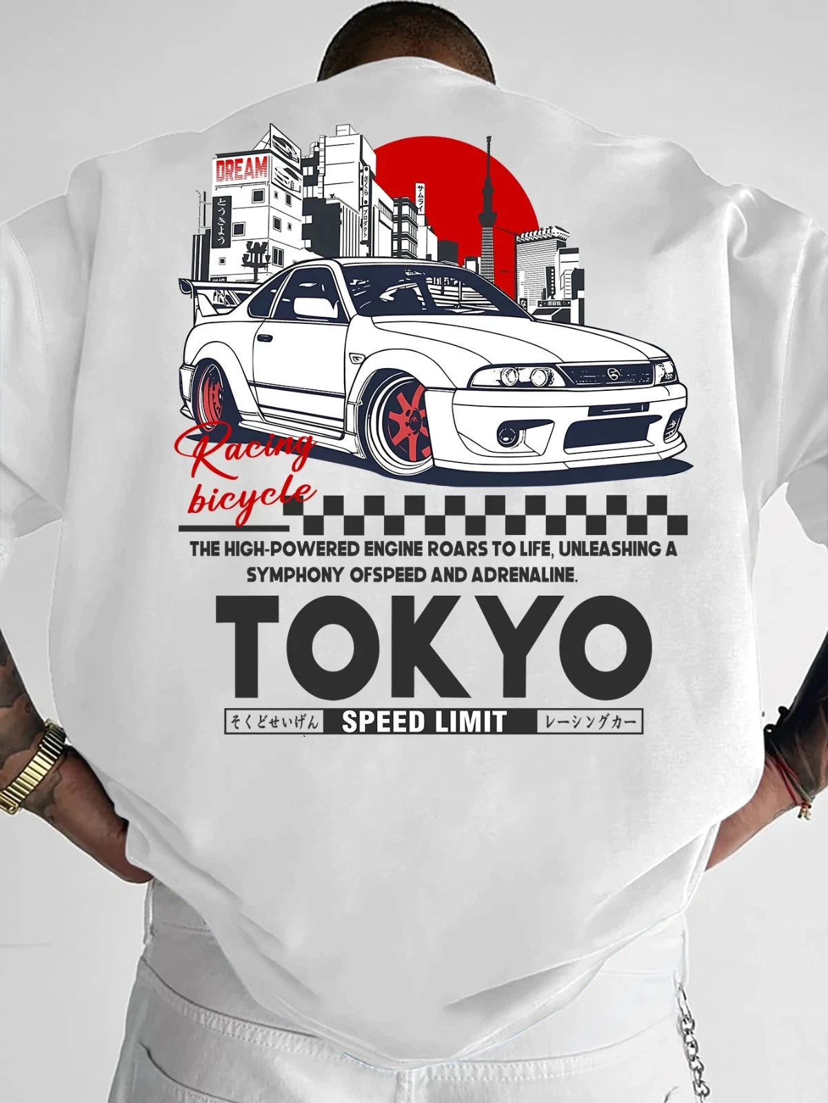 Men's Tokyo Racing Car Graphic Print T-shirt Oversized 100% Polyester Japanese J