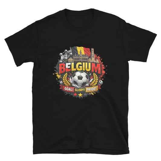 Belgium World Cup Football Fan T-Shirt Red, Black & Yellow Unisex