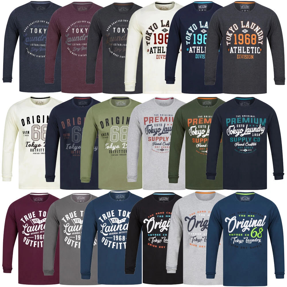 Tokyo Laundry Men's Long Sleeve T-Shirt Vintage Retro Graphic Print Cotton Top