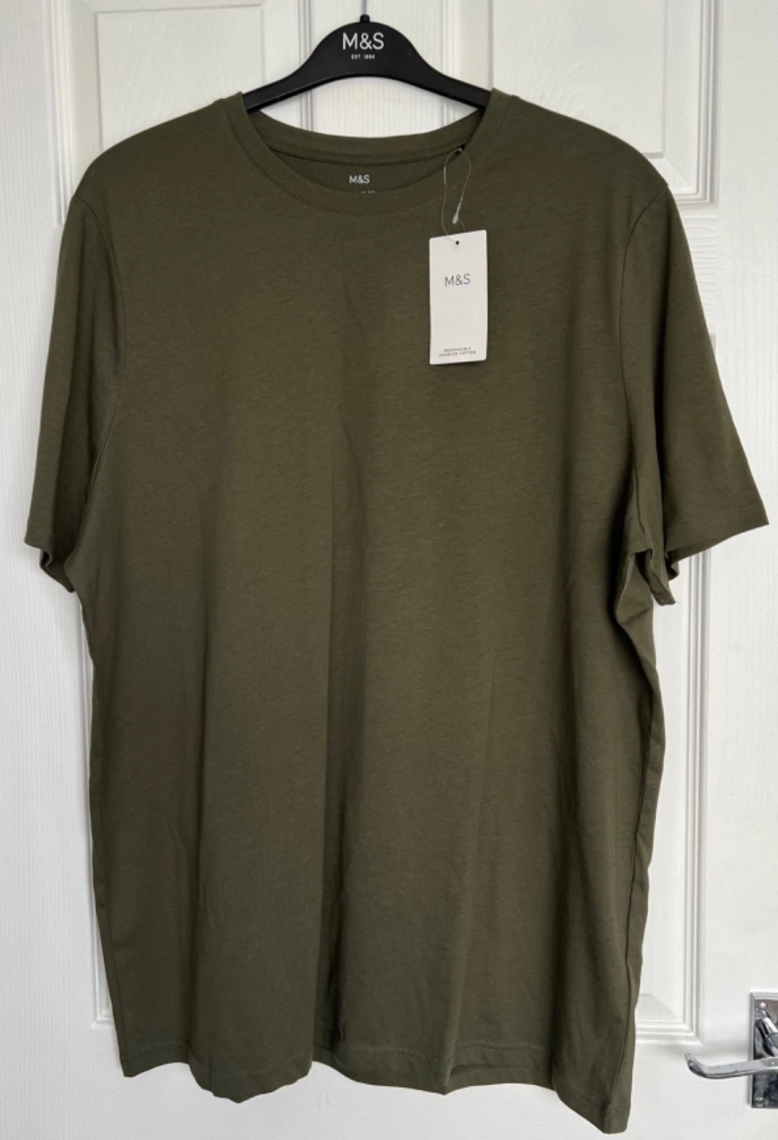 NEW M&S Mens Soft Khaki Regular Fit Cotton Rich Crew Neck T-Shirt Size 2XL
