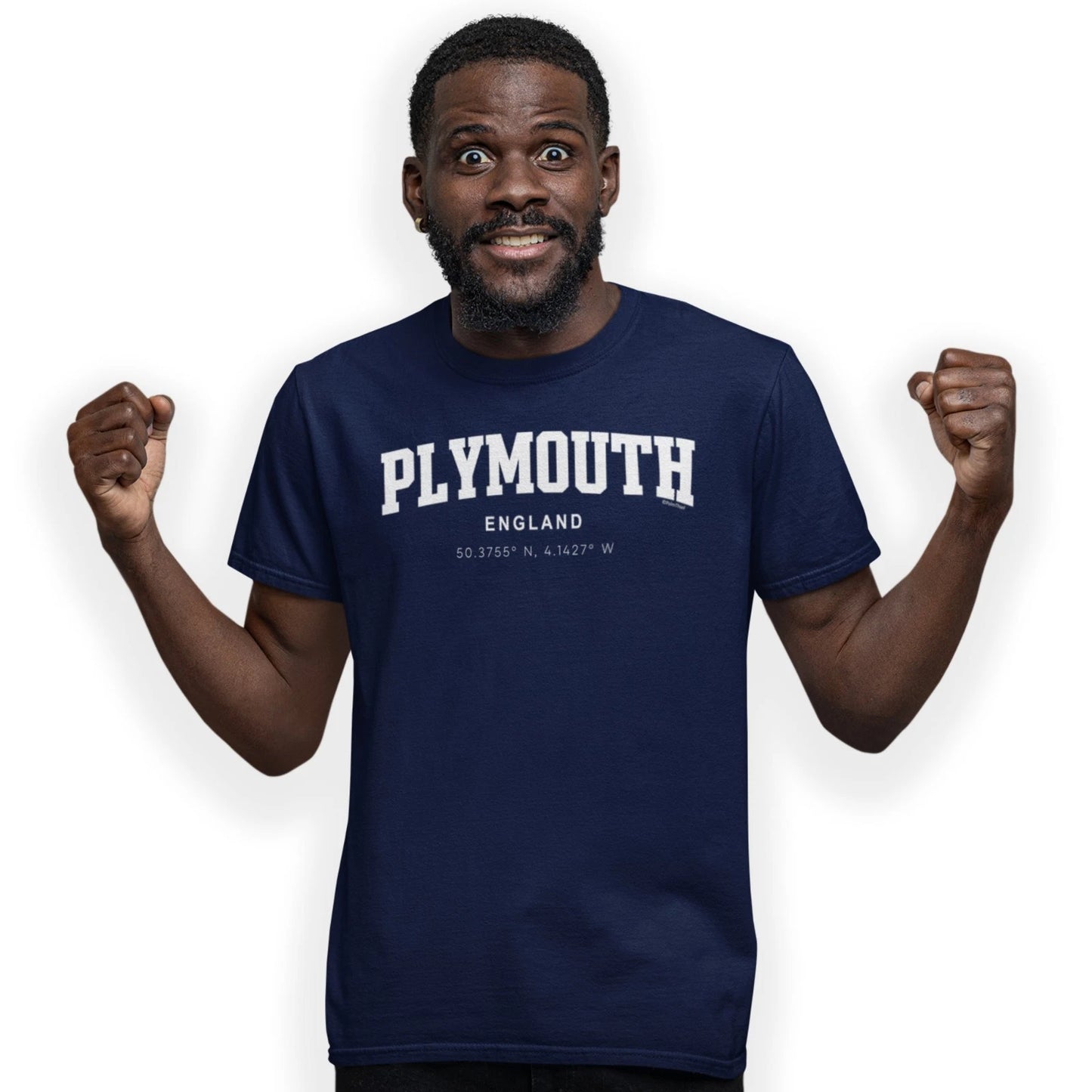 Plymouth Varsity Style Print With Coordinates Hand Printed T-Shirt Size S - 5XL