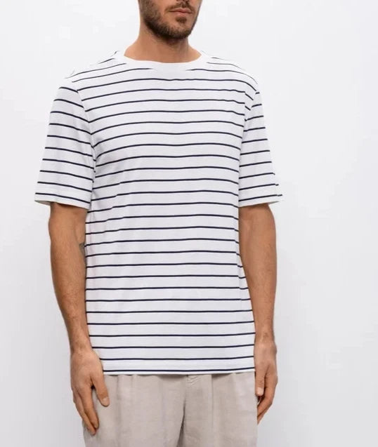 NWT$1200 Brunello Cucinelli Silk Blend Short Sleeve Striped Boat Neck Tee M A258