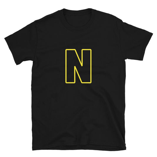 Letter  N Yellow Bold Font Simple Black T-Shirt