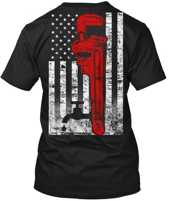 Plumber Us Flag Back Tee T-Shirt Made in the USA Size S to 5XL