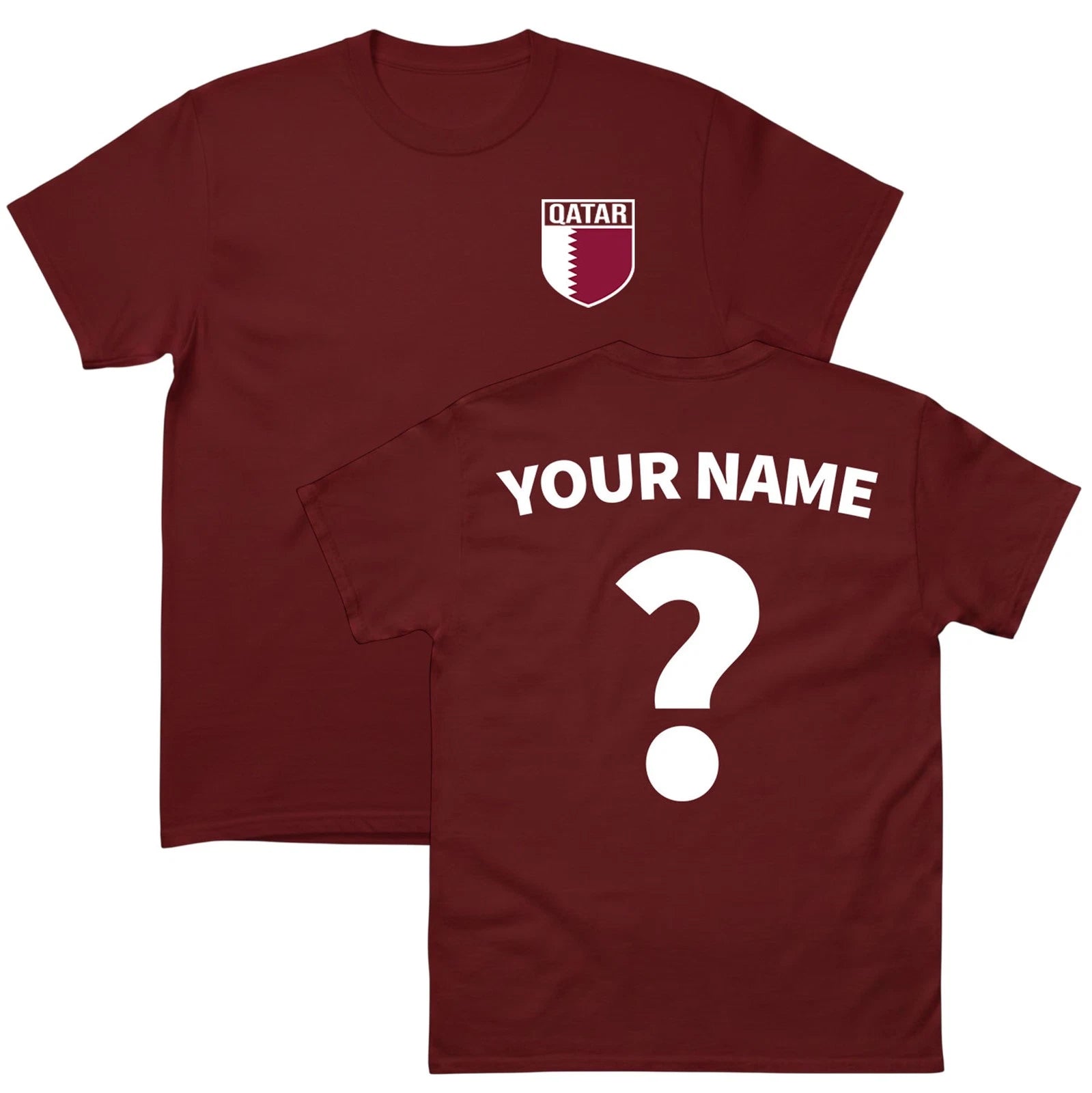 Qatar football T Shirt,Personalised football Badge Tee, Custom Name & Number Top