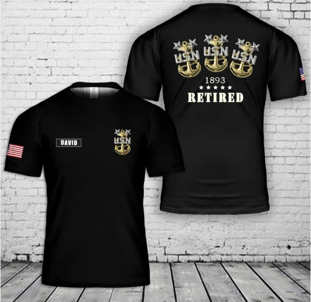 Custom name US Navy Master Chief Retired 1893 3D T-Shirt