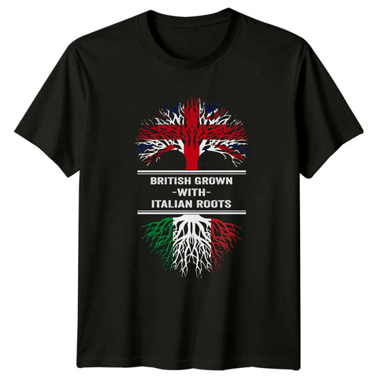 British Grown -With- Italian Roots T-Shirt Dual Heritage Culture Birthday