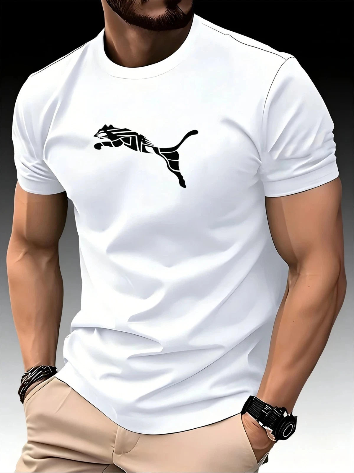 Men’s Luxury Fox Leopard Print T-Shirt Crewneck Casual Y2K Summer Fashion Tee
