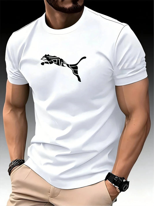 Men’s Luxury Fox Leopard Print T-Shirt Crewneck Casual Y2K Summer Fashion Tee