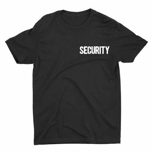 Premium Black Men's Security T-Shirt White Chest Back Print Ringspun Option
