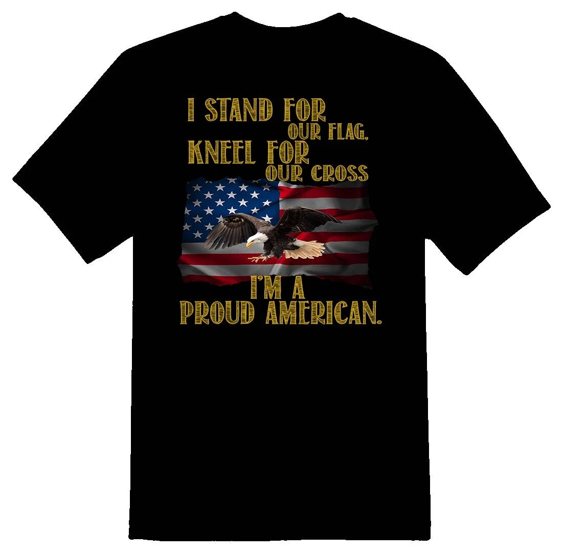 I stand for our flag cross proud american flag eagle black or white tee shirt