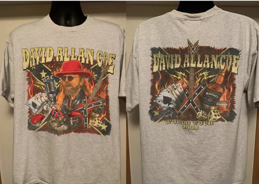 2 Sides David Allan Coe 2008 Sport Gray Cotton Unisex S-5XL Shirt S93