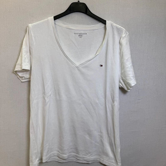 Tommy Hilfiger White V-Neck T-Shirt Size L/G