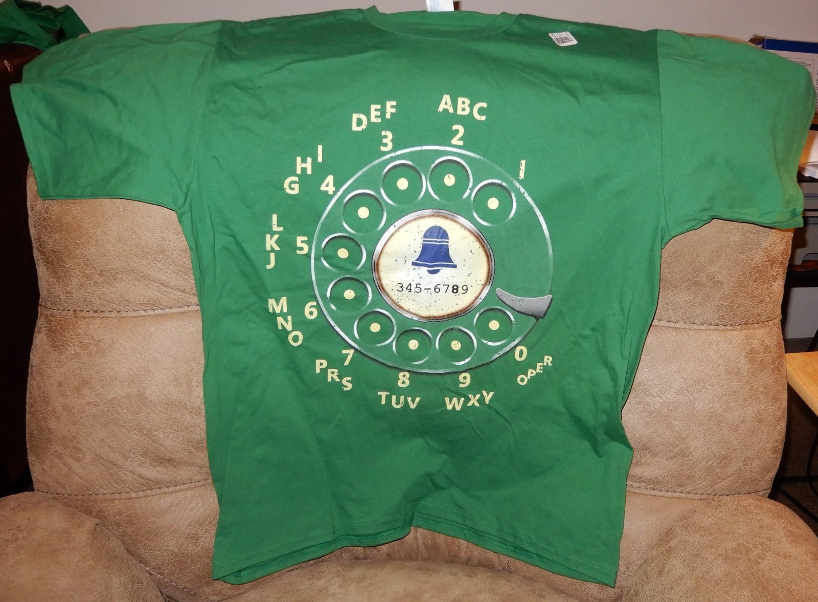 Port & Company Retro Rotary Dial Telephone T-Shirt  100% Cotton Kelly Green
