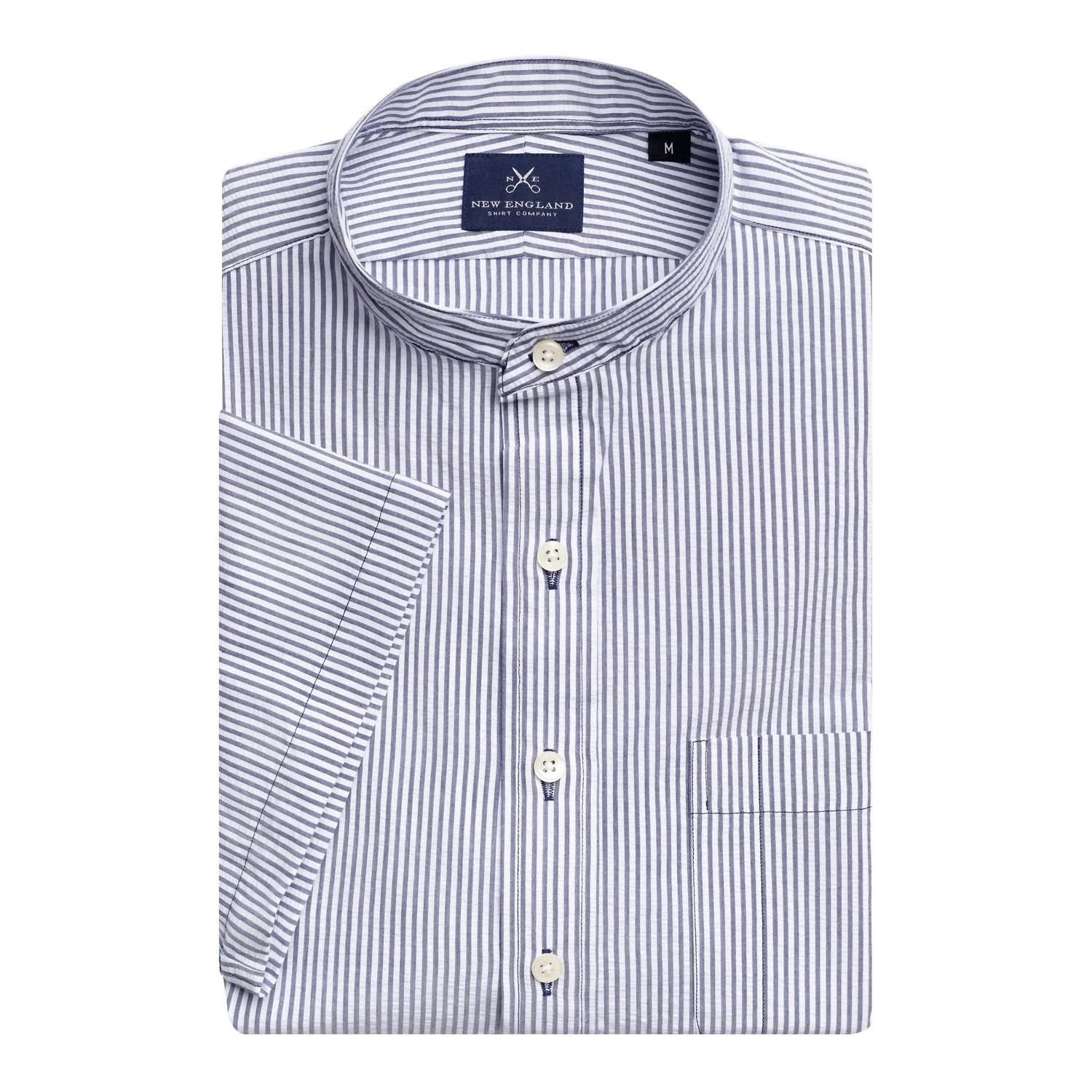New England Shirt Company Men's Seersucker Banded Collar Popover Shirt Size XL