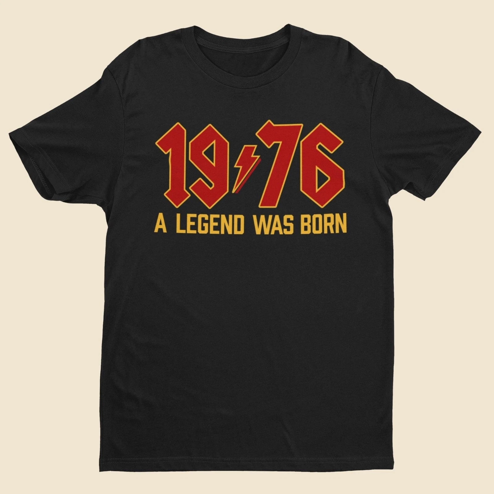 Personalised 50th Birthday in 2026 T Shirt  1976 Rock Font Name Back Print Gift