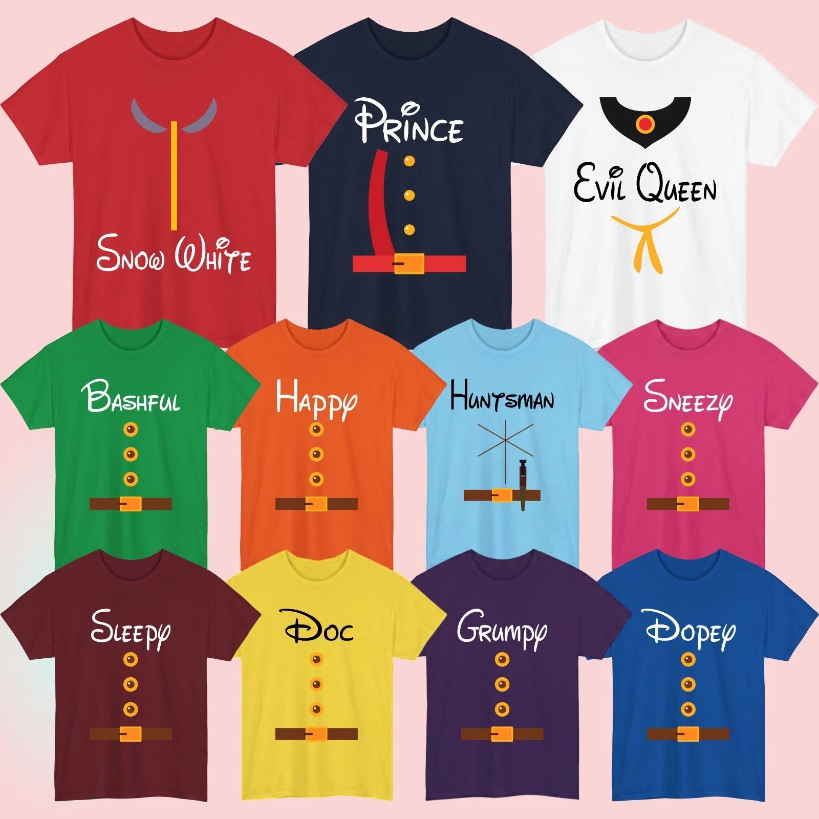 Seven Dwarfs Snow White T-Shirt Funny World Book Day Evil Queen Gift Tee Top