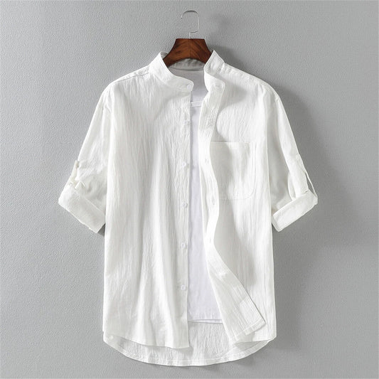 Men's Linen Shirt Casual Slim Shirts Short Sleeve Button Down Tops Blouse