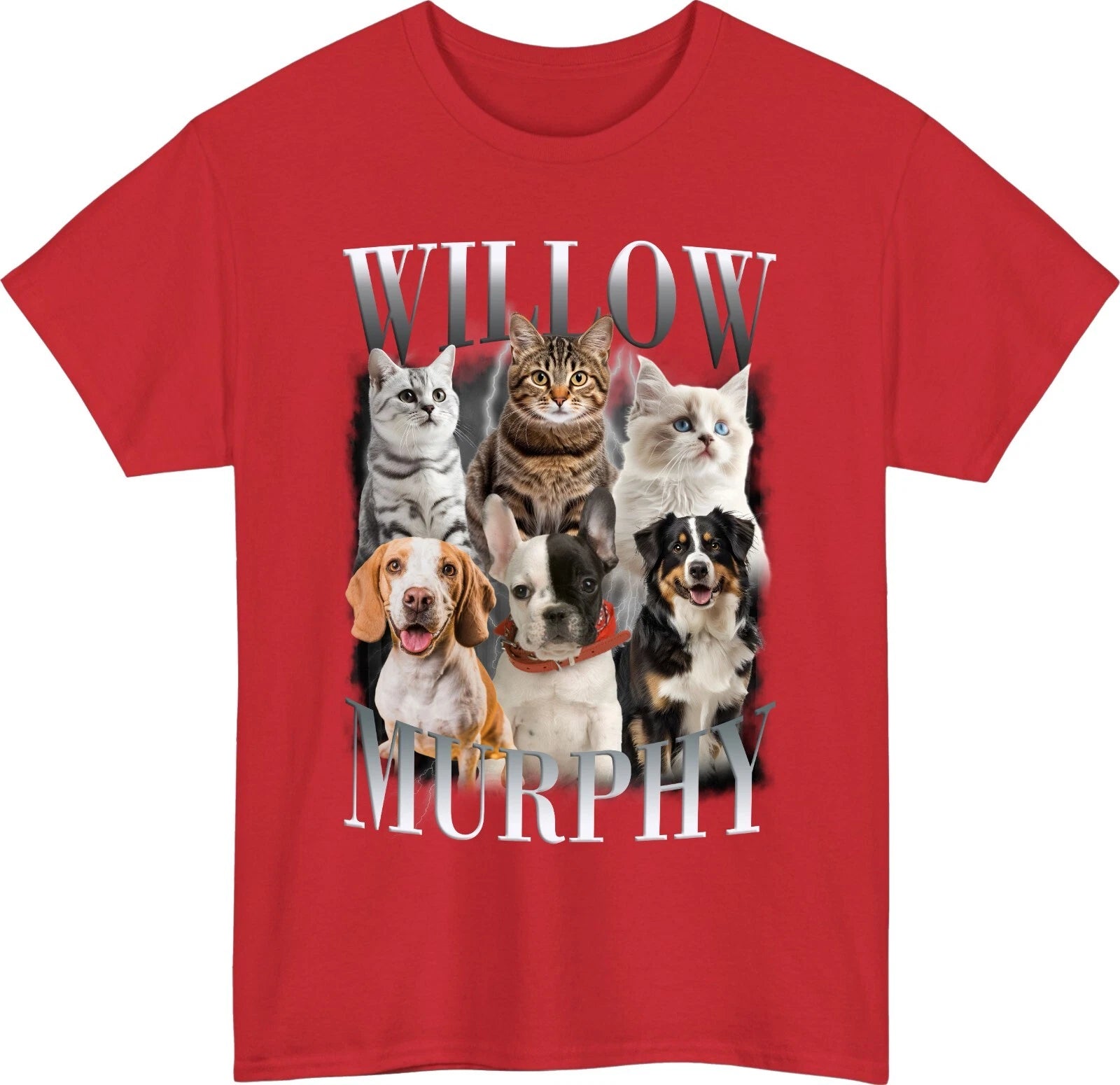 Personalised Pet Photo Bootleg T-Shirt Custom Dog Cat Name Christmas Gift Top