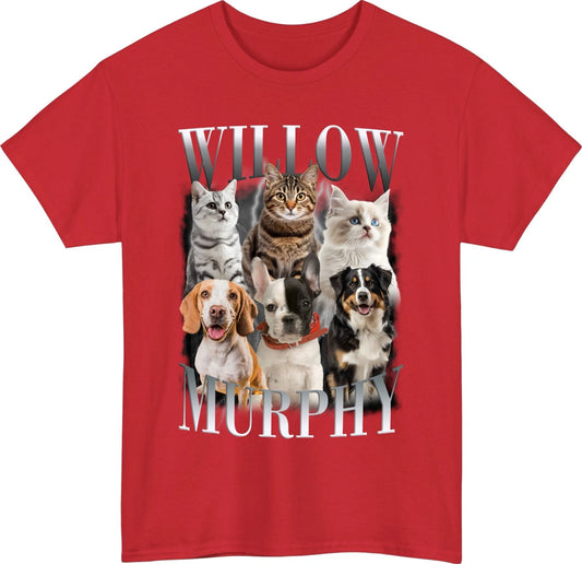 Personalised Pet Photo Bootleg T-Shirt Custom Dog Cat Name Christmas Gift Top