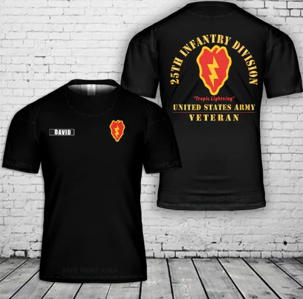 Custom Name US Army 25th Infantry Division Hawaii Veteran 3D T-Shirt