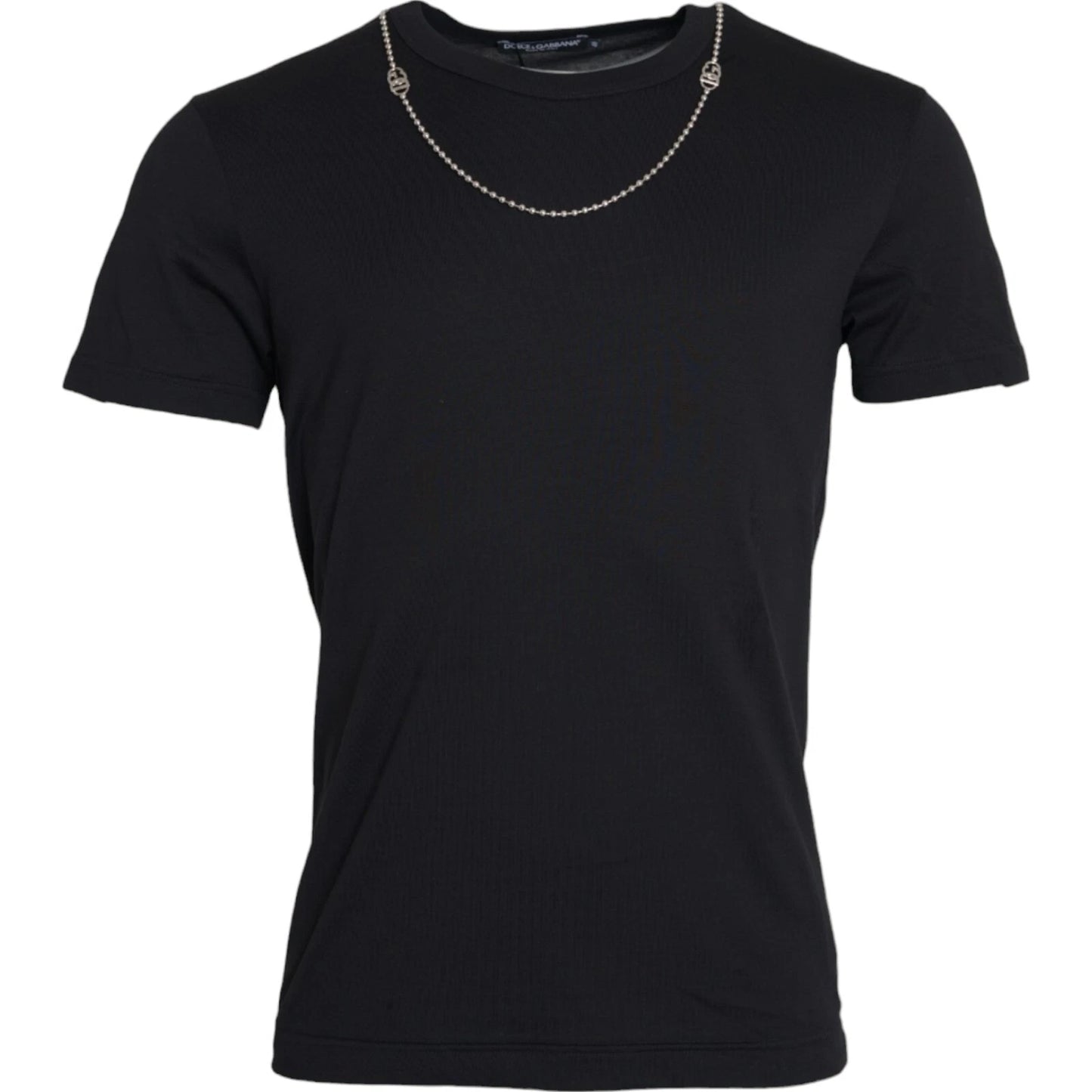 DOLCE & GABBANA T-shirt Black Cotton Silver Chain Short Sleeve IT46 / S 900usd