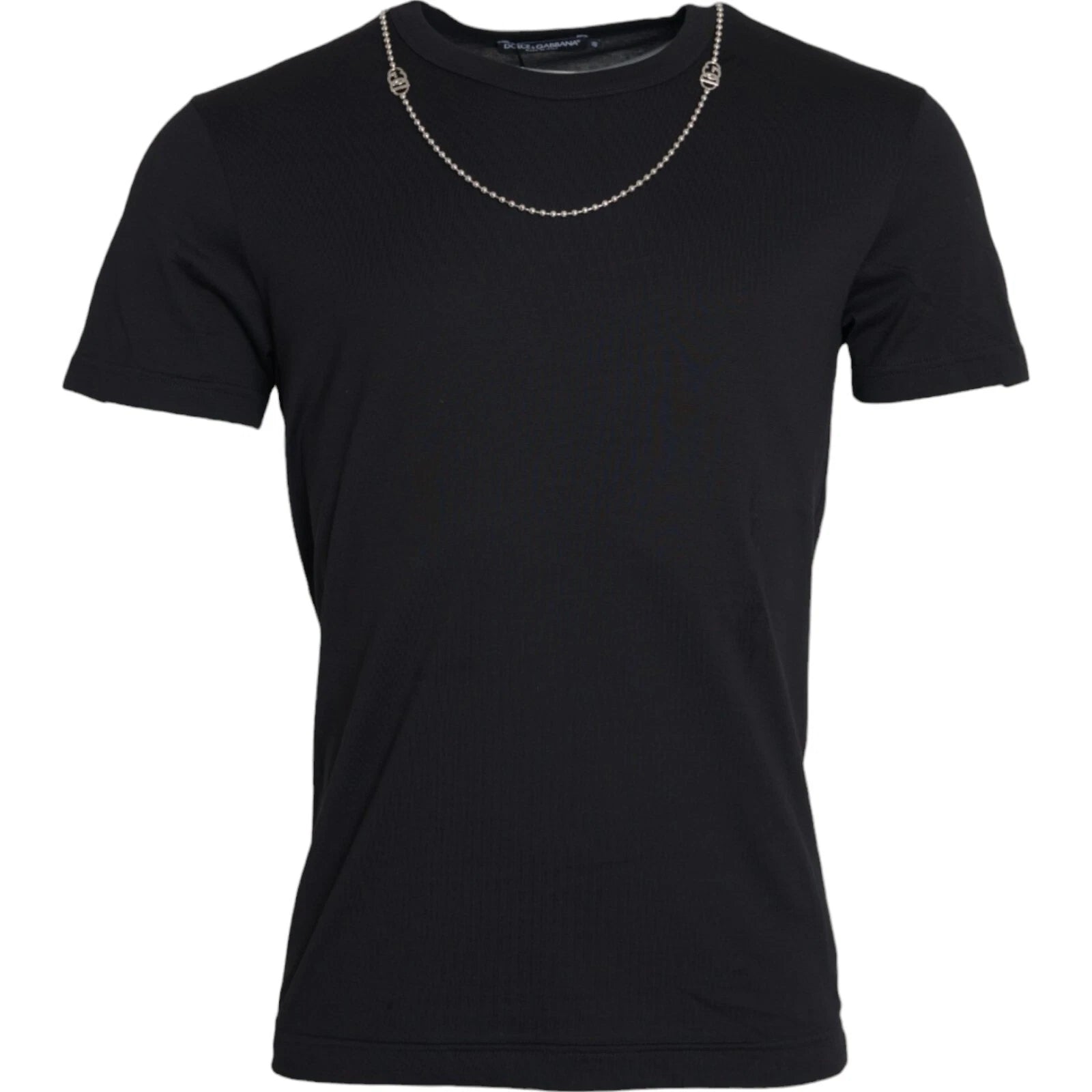 DOLCE & GABBANA T-shirt Black Cotton Silver Chain Short Sleeve IT46 / S 900usd