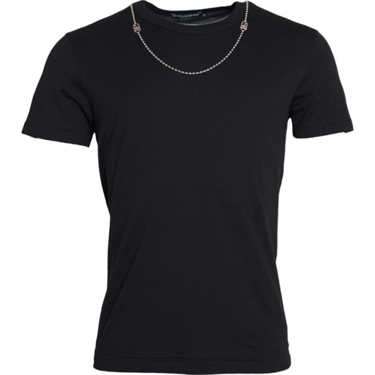 DOLCE & GABBANA T-shirt Black Cotton Silver Chain Short Sleeve IT46 / S 900usd