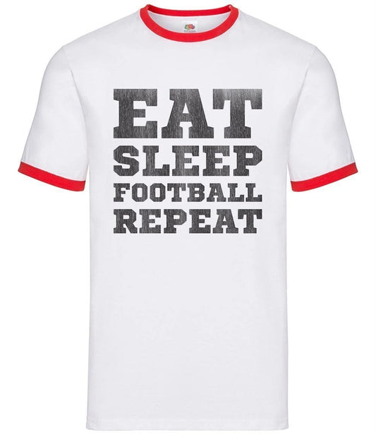 Eat Sleep Football Repeat - Mens Ringer - Footy Soccer Fan Player Team