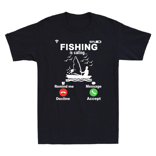 Fishing Is Calling And I Must Go... Funny Saying Novelty Men's T-Shirt Black Tee