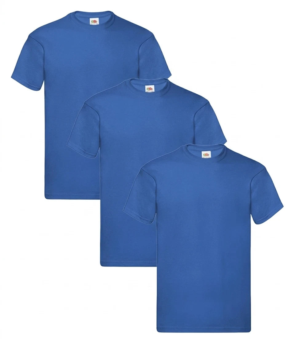 Fruit of The Loom T-Shirt Blue Mens Unisex Pack of 3 Plain Cotton Blank