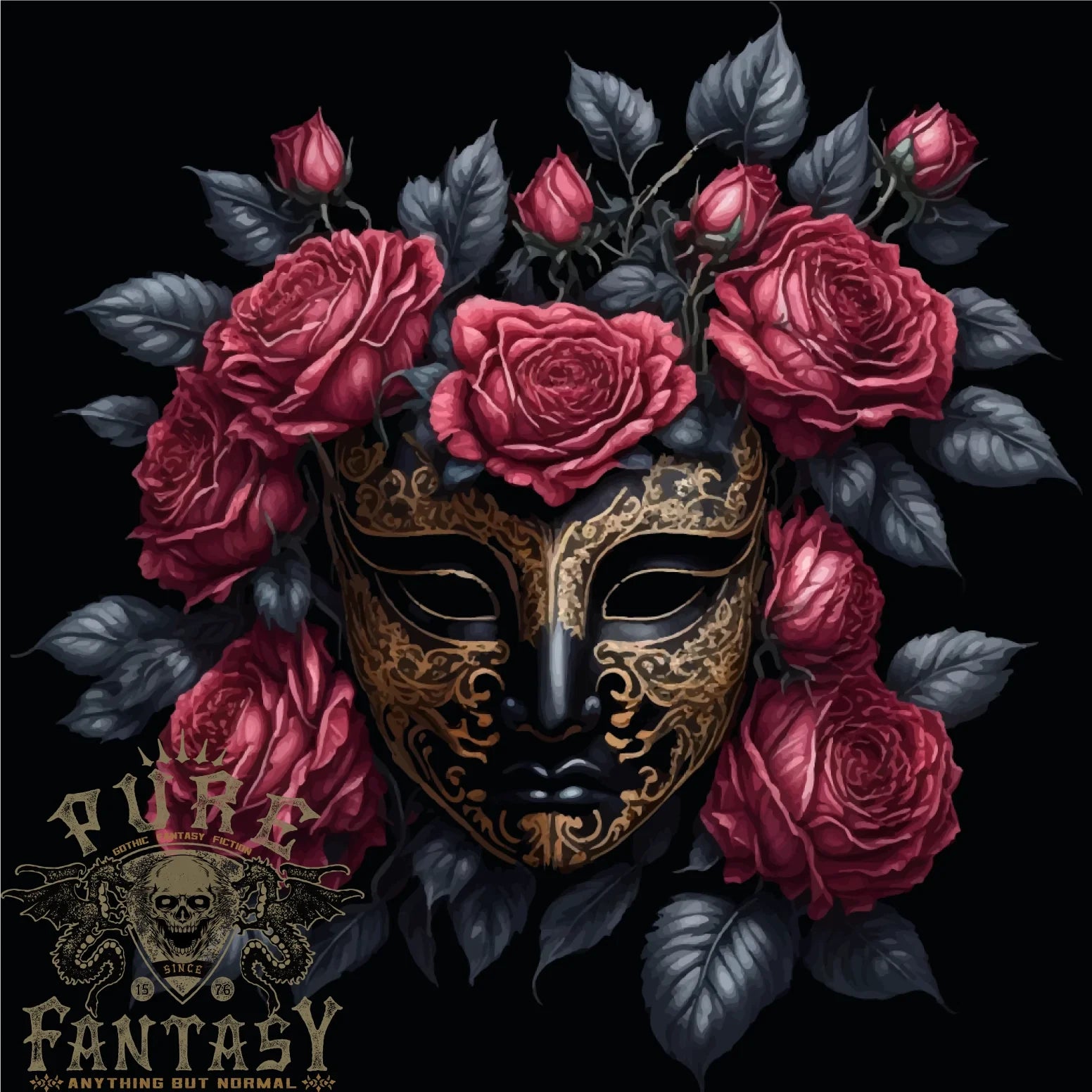 A Chinese Mask With Roses Gothic Goth Mens T-Shirt 100% Cotton