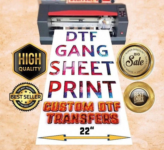 Custom DTF Gang Sheet, 22"W  DTF Transfers, Ready to Press