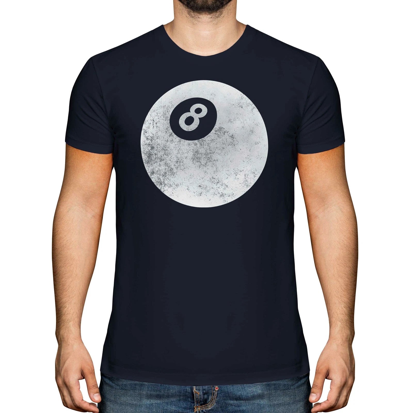 POOL 8 BALL DISTRESSED PRINT MENS T-SHIRT VINTAGE STYLE TOP CUE TABLE GIFT