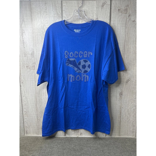 Gildan DryBlend Royal Blue Soccer Mom Rhinestone T-Shirt Mens XL Short Sleeve