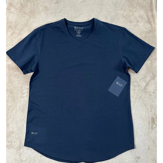 BYLT Premium Basics Drop-Cut V-Neck T-shirt Men's size XL Navy Blue NEW