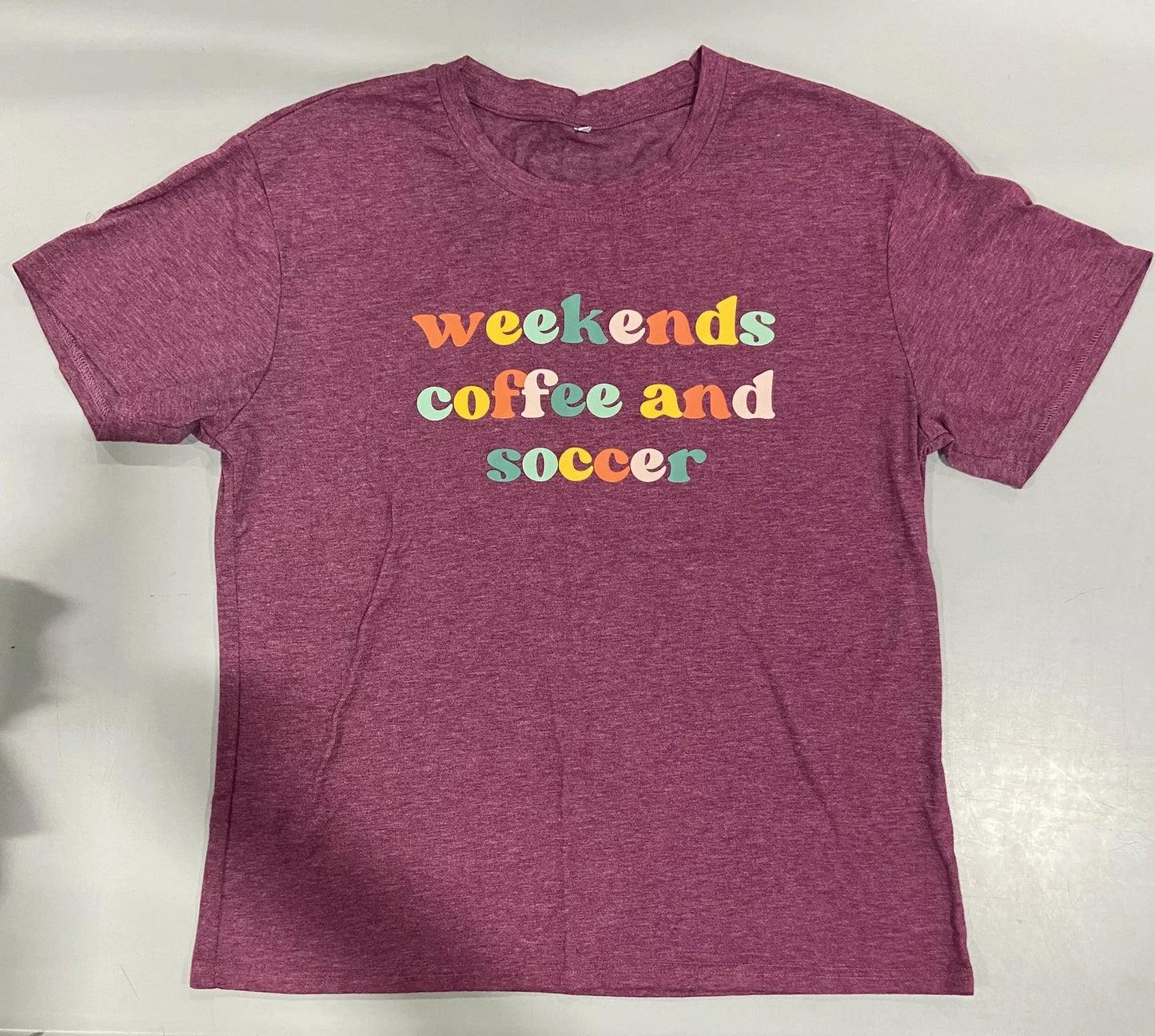 SOCCER MOM TEES WEEKENDS COFFEE SOCCER SOCCER AUNTIE T-SHIRT - HEATHER MAROON L