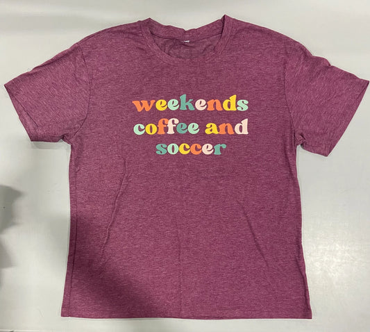 SOCCER MOM TEES WEEKENDS COFFEE SOCCER SOCCER AUNTIE T-SHIRT - HEATHER MAROON L