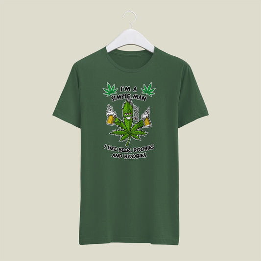 Green   X-LARGE Mens Gildan T Shirt Simple Man Beer Doobies Boobies 420 Weed