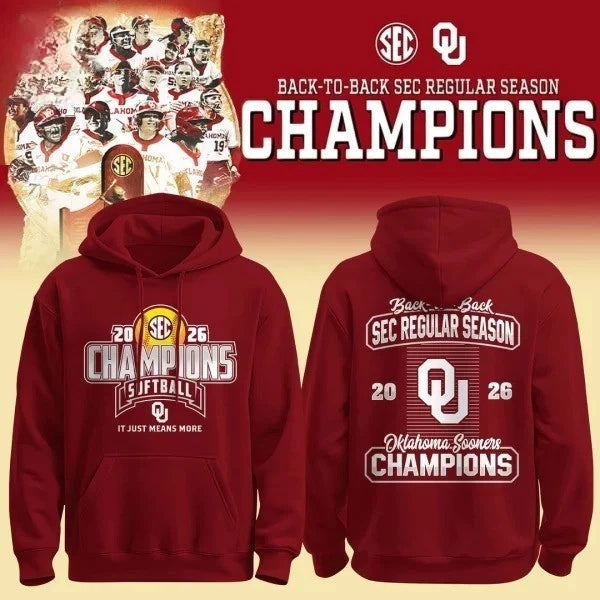 Sooners 2026 SEC Regular Season Softball Champions Red Hoodie