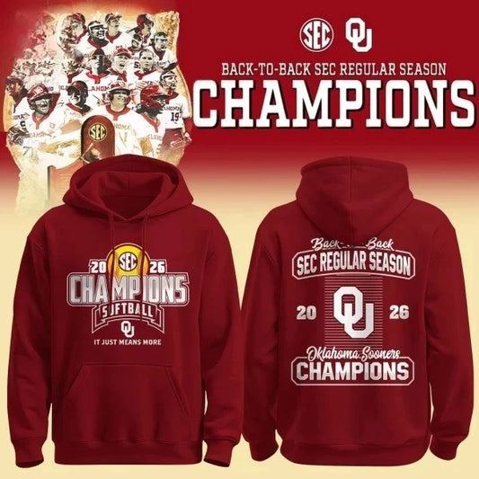 Sooners 2026 SEC Regular Season Softball Champions Red Hoodie