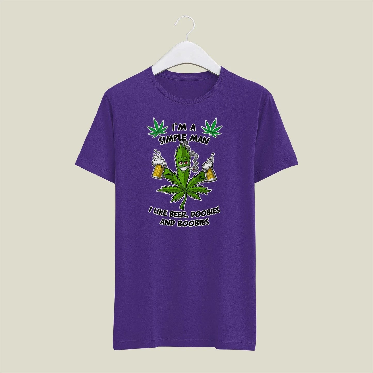 Purple MEDIUM Mens T Shirt Gildan  Simple Man Beer Doobies Boobies 420 Weed