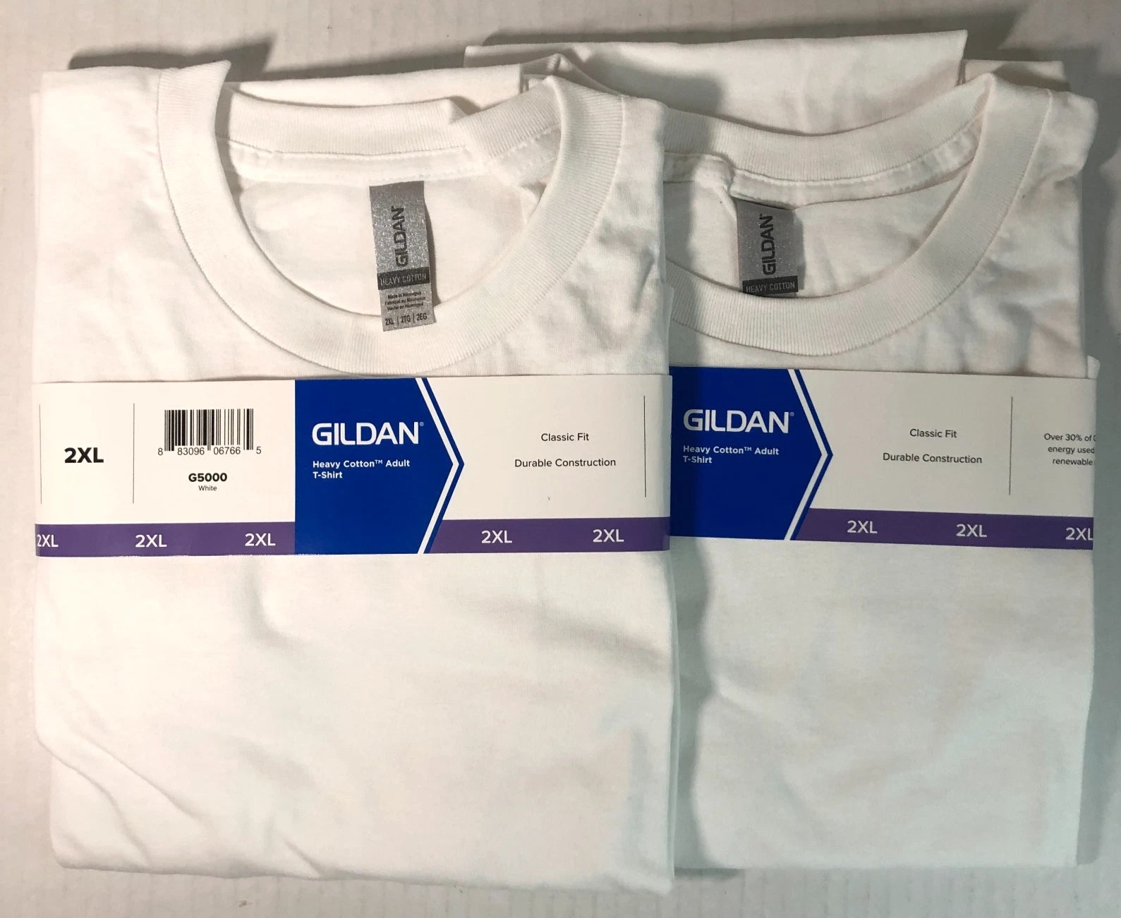 Gildan Mens Heavy Cotton (LOT Of 2) White 2XL Plain Adult T-Shirt Tee G5000 XXL