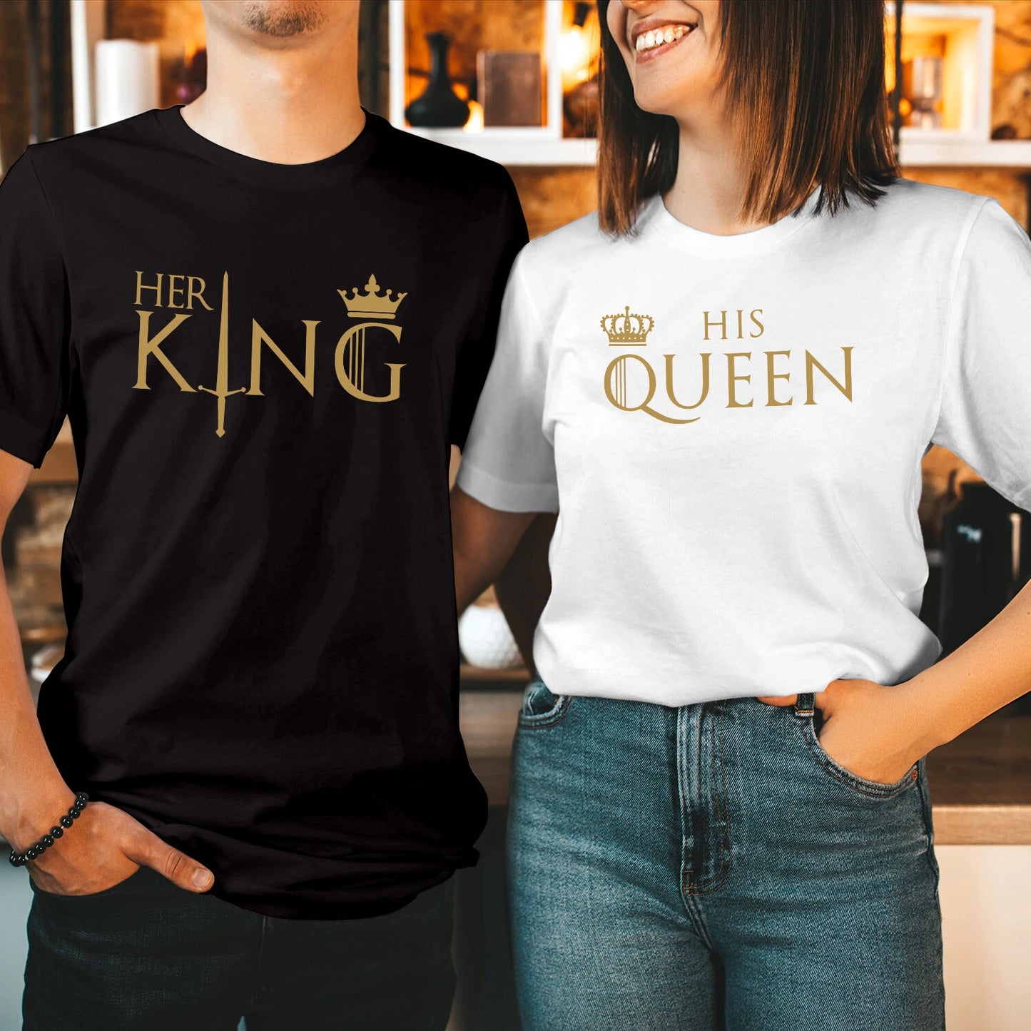 T-Shirt (1502) Her King His Queen Couple Matching Valentine's Day Gift T Shirt