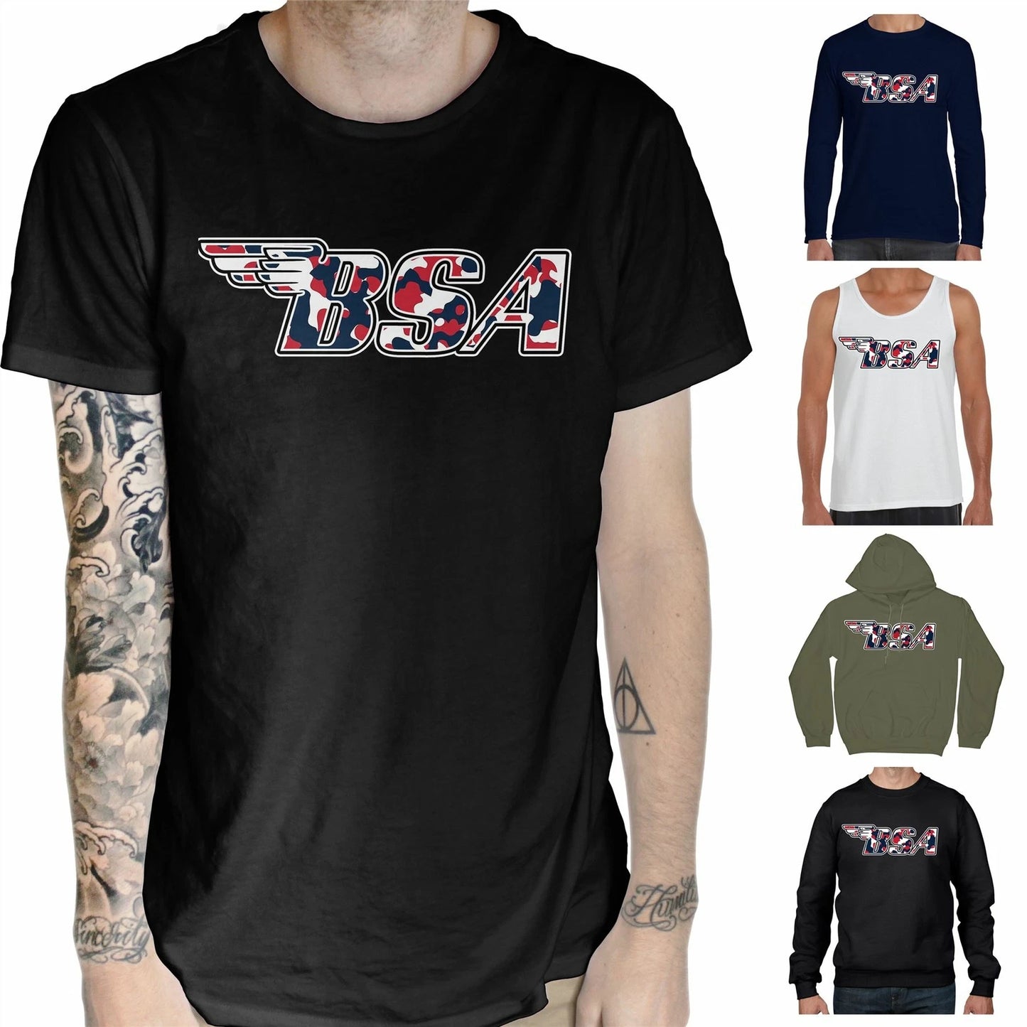 BSA Camouflage Logo T Shirt - British Motorcycles Biker Cafe Racer Motorbike